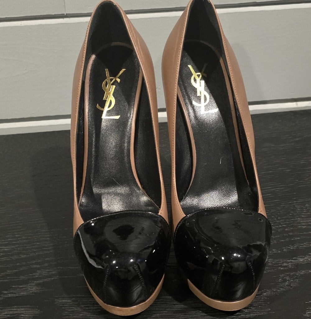 Yves Saint Laurent Women's Black and Tan Heels Size 7 Trending